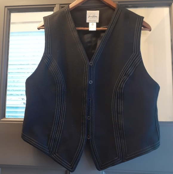 Jessica Tierney Jackets & Blazers - Vintage Jessica Tierney 100% Wool Waistcoat Vest Black Piped Size 12P